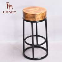 Industrial Stool Dark Wood Seat Bar Stools